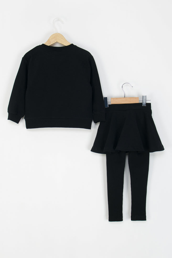 Kız Çocuk Hello Kitty Baskılı 2'li Takım Sweatshirt ve Etekli Tayt Kombinli