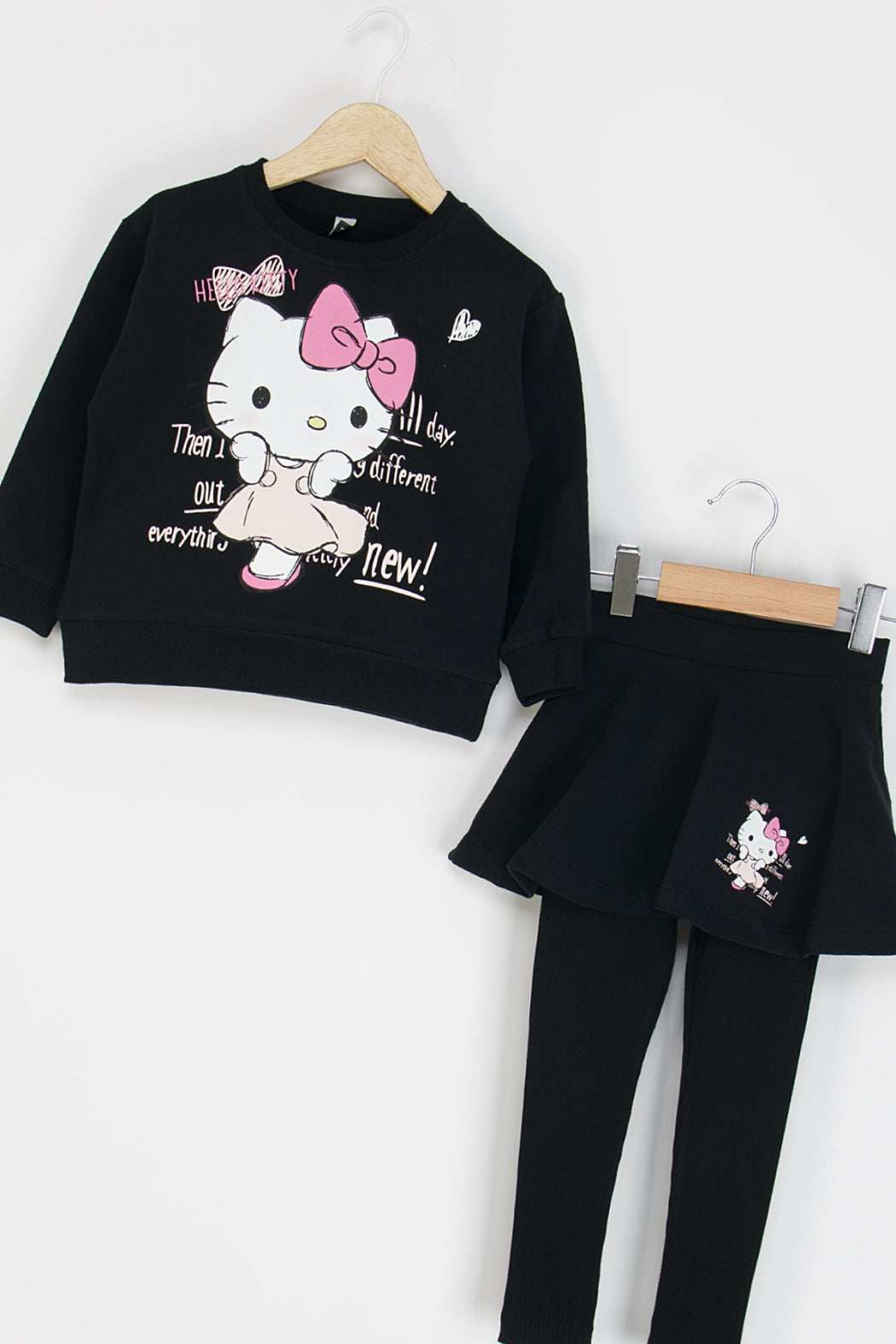 Kız Çocuk Hello Kitty Baskılı 2'li Takım Sweatshirt ve Etekli Tayt Kombinli