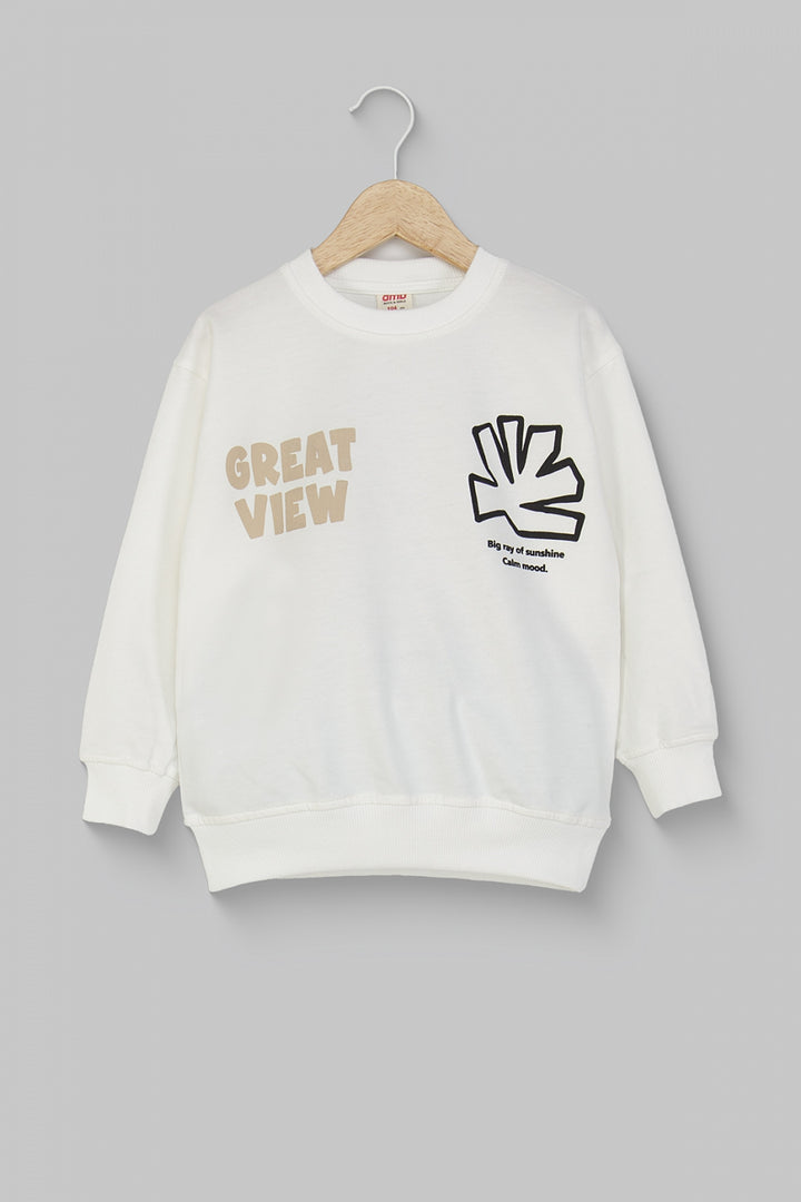 Erkek Çocuk Yazı ve Grafik Baskılı Sweatshirt Pamuklu Rahat Kalıp