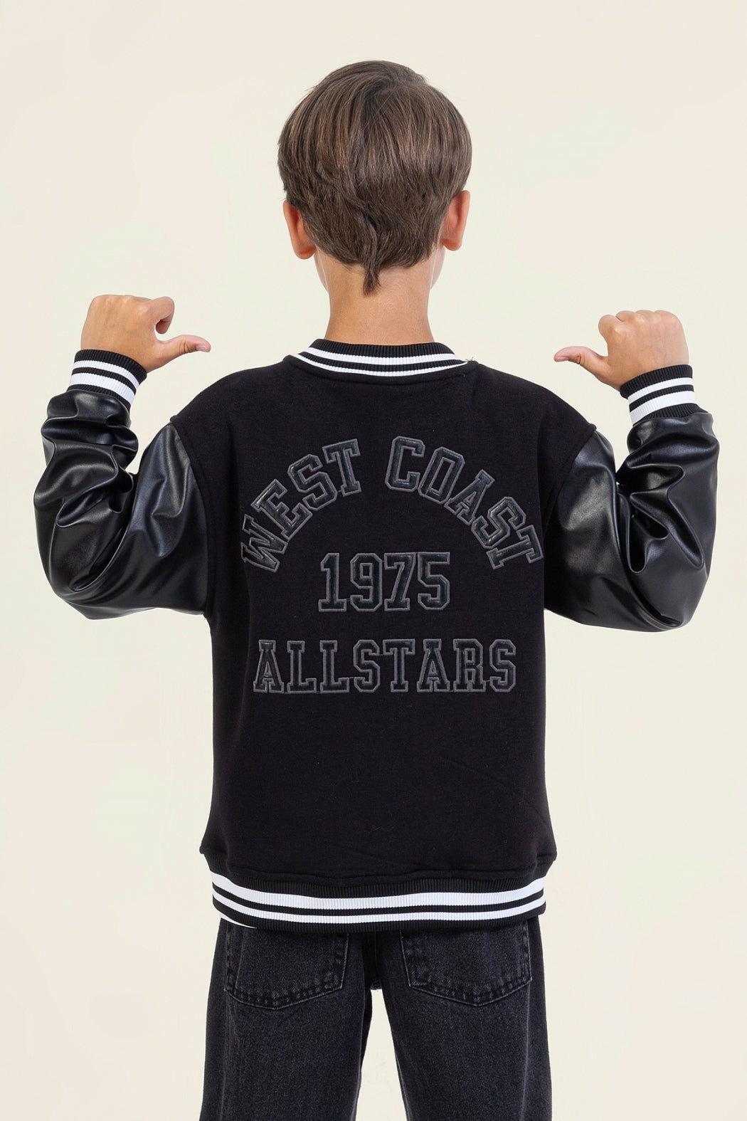 Erkek Çocuk Kolej Deri Kollu Şardonlu Ceket Mont