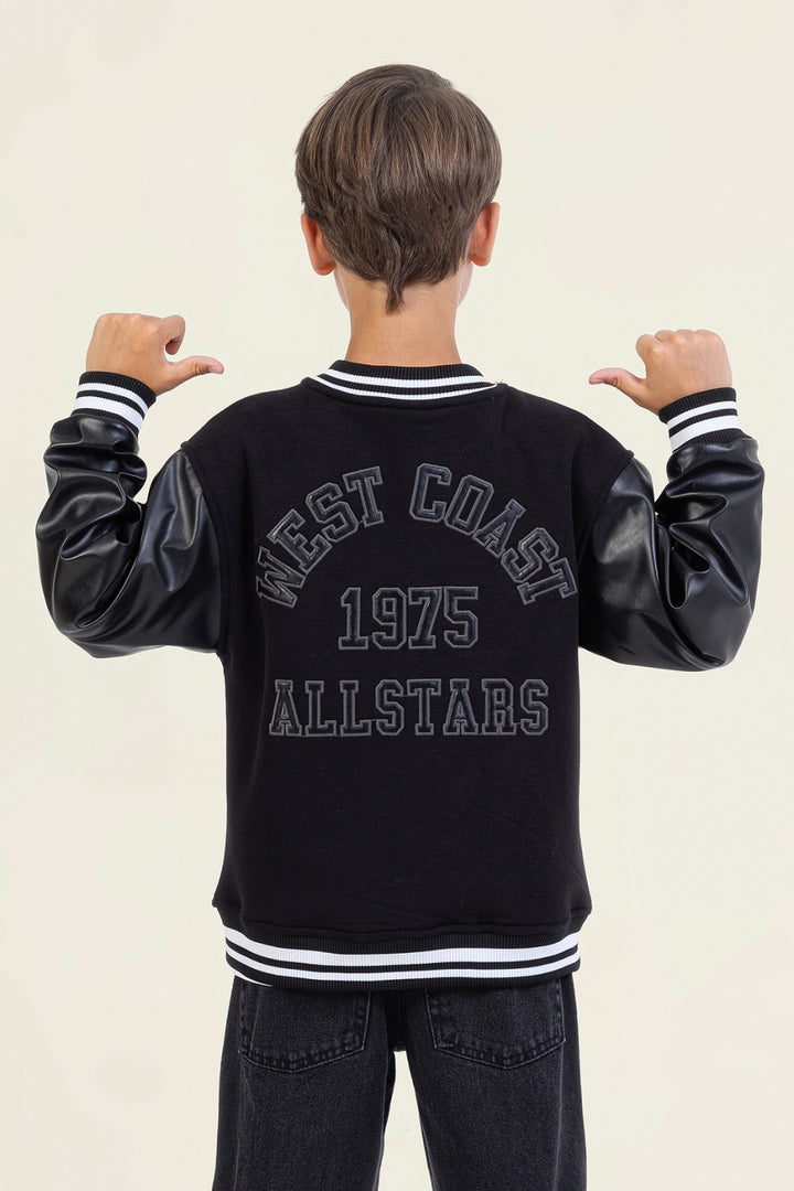 Erkek Çocuk Kolej Deri Kollu Şardonlu Ceket Mont