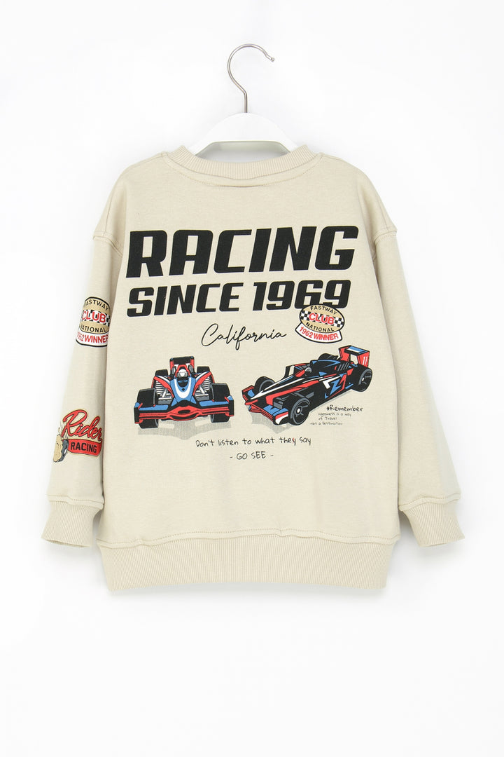 Erkek Çocuk Baskılı Sweatshirt Rahat Kesim Yarış Temalı