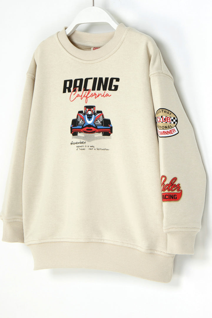 Erkek Çocuk Baskılı Sweatshirt Rahat Kesim Yarış Temalı