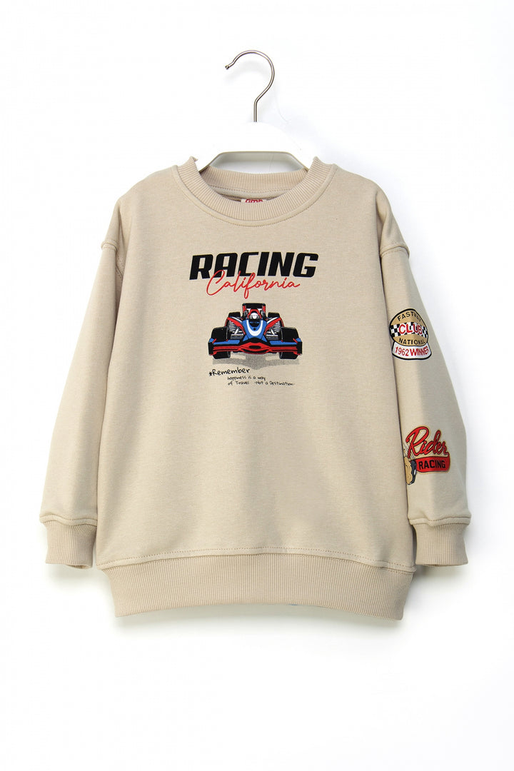 Erkek Çocuk Baskılı Sweatshirt Rahat Kesim Yarış Temalı