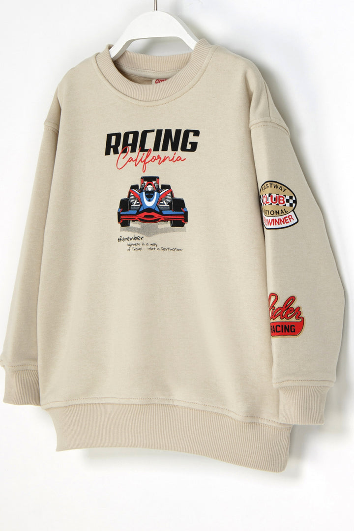 Erkek Çocuk Baskılı Sweatshirt Rahat Kesim Yarış Temalı