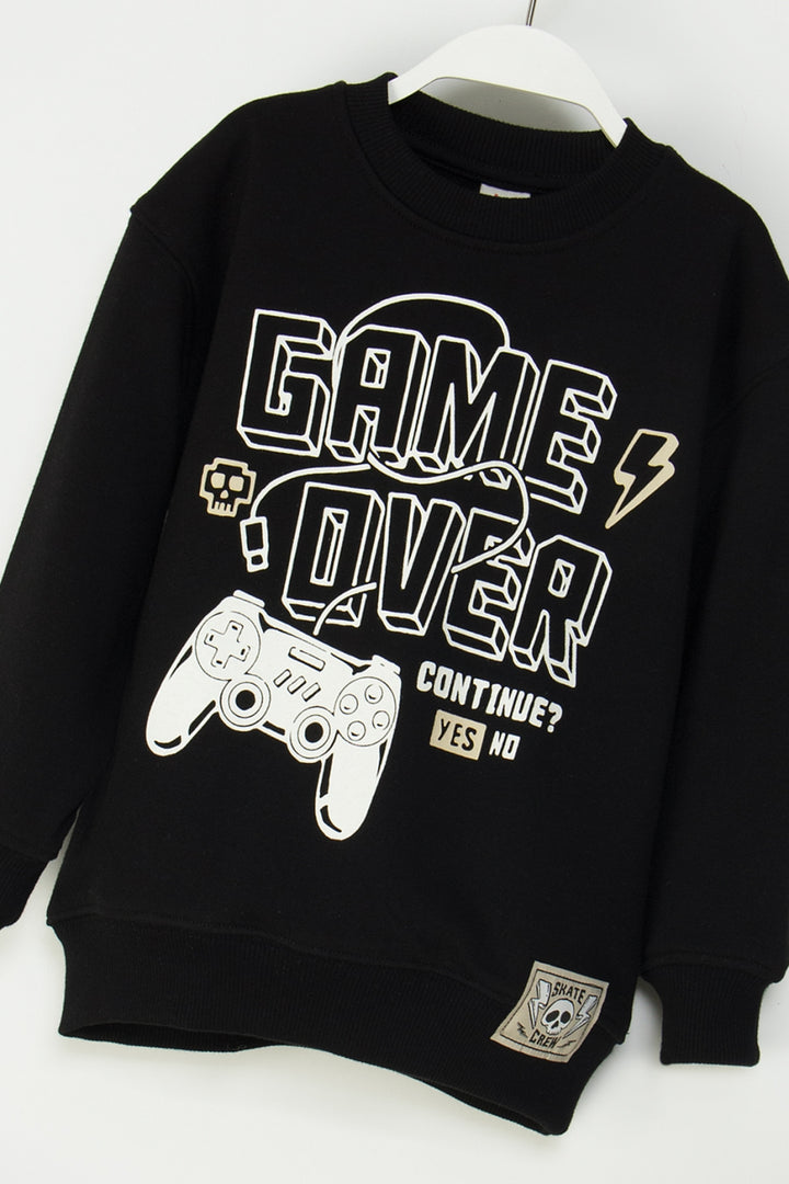 Erkek Çocuk Game Over Baskılı Gamer Sweatshirt Rahat Kesim