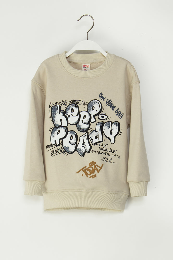 Erkek Çocuk Grafiti Tasarımlı Keep Ready Baskılı Sweatshirt Rahat Kesim