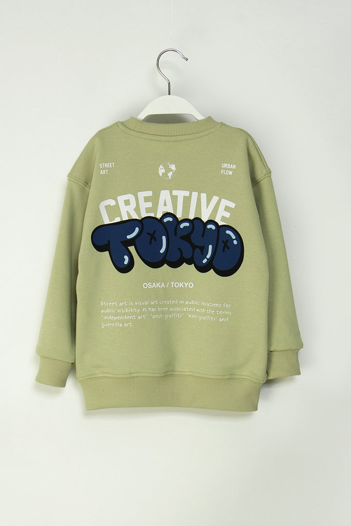 Erkek Çocuk Creative Tokyo Baskılı Sweatshirt Pamuklu Rahat Kalıp