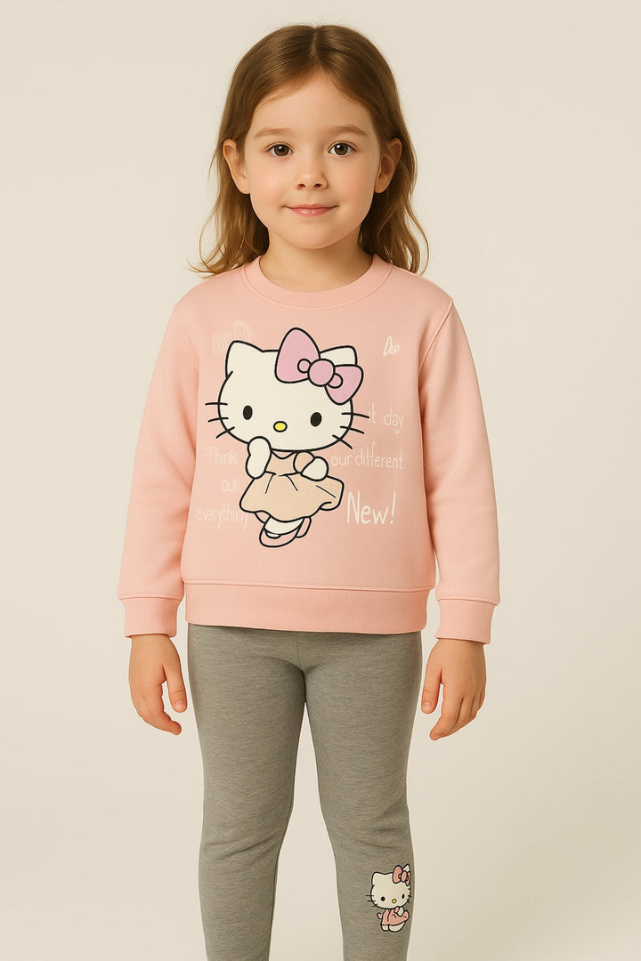 Kız Çocuk Hello Kitty Baskılı Taytlı 2’li Takım Beli Lastikli Rahat Giyim