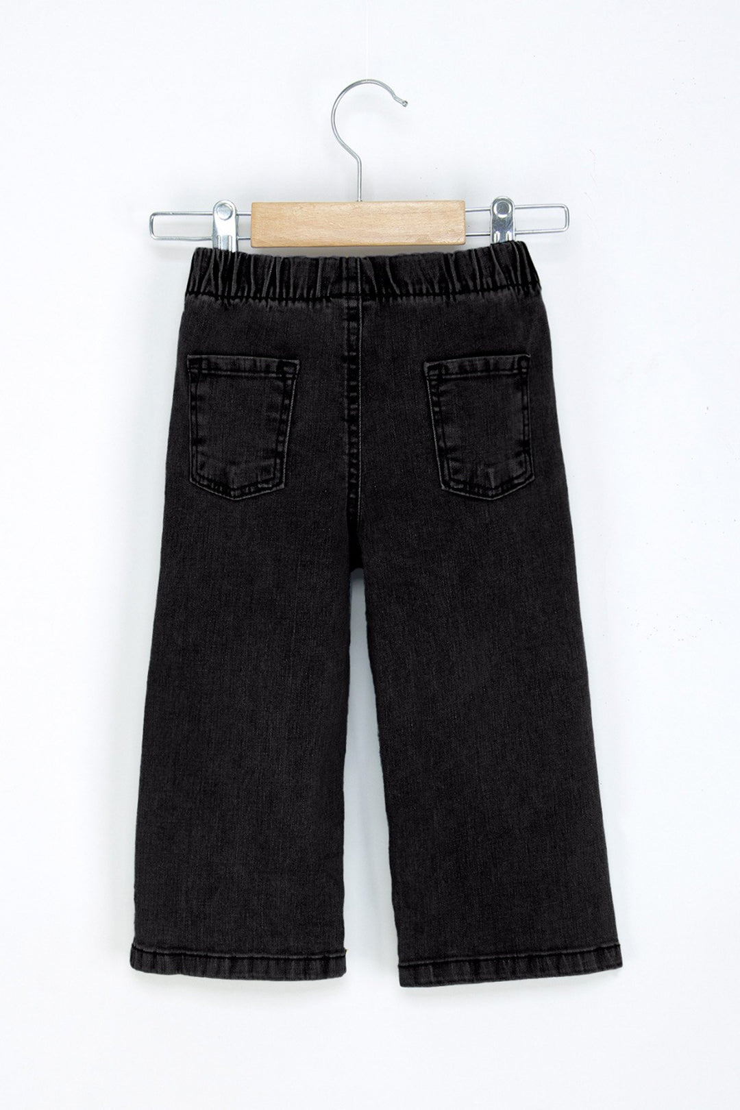 Kız Çocuk Beli Lastikli Kot Pantolon Geniş Paça Rahat Kalıp Jean
