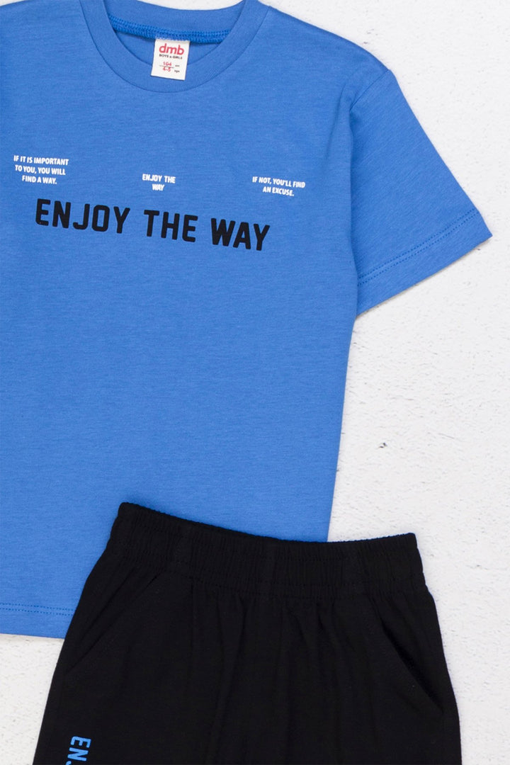 Kısa Kolu Pamuklu Spor “Enjoy The Way” Baskılı Tişört ve Şort 2li Erkek Çocuk Takım