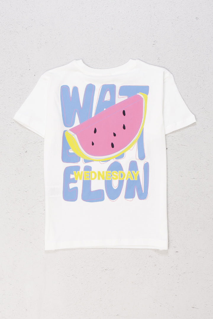 Renkli Baskılı Kısa Kollu Desenli Pamuklu Günlük Rahat Kız Çocuk T-shirt