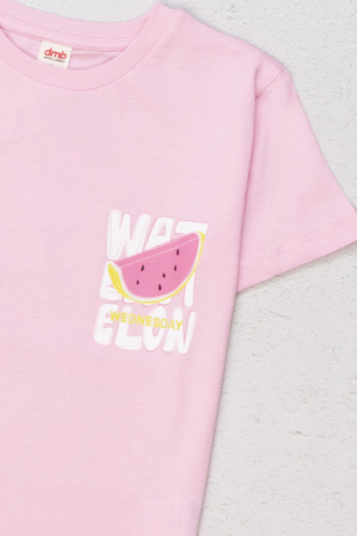 Renkli Baskılı Kısa Kollu Desenli Pamuklu Günlük Rahat Kız Çocuk T-shirt