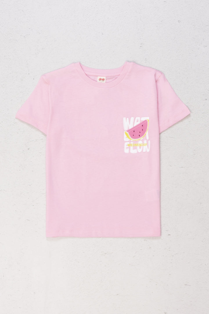 Renkli Baskılı Kısa Kollu Desenli Pamuklu Günlük Rahat Kız Çocuk T-shirt