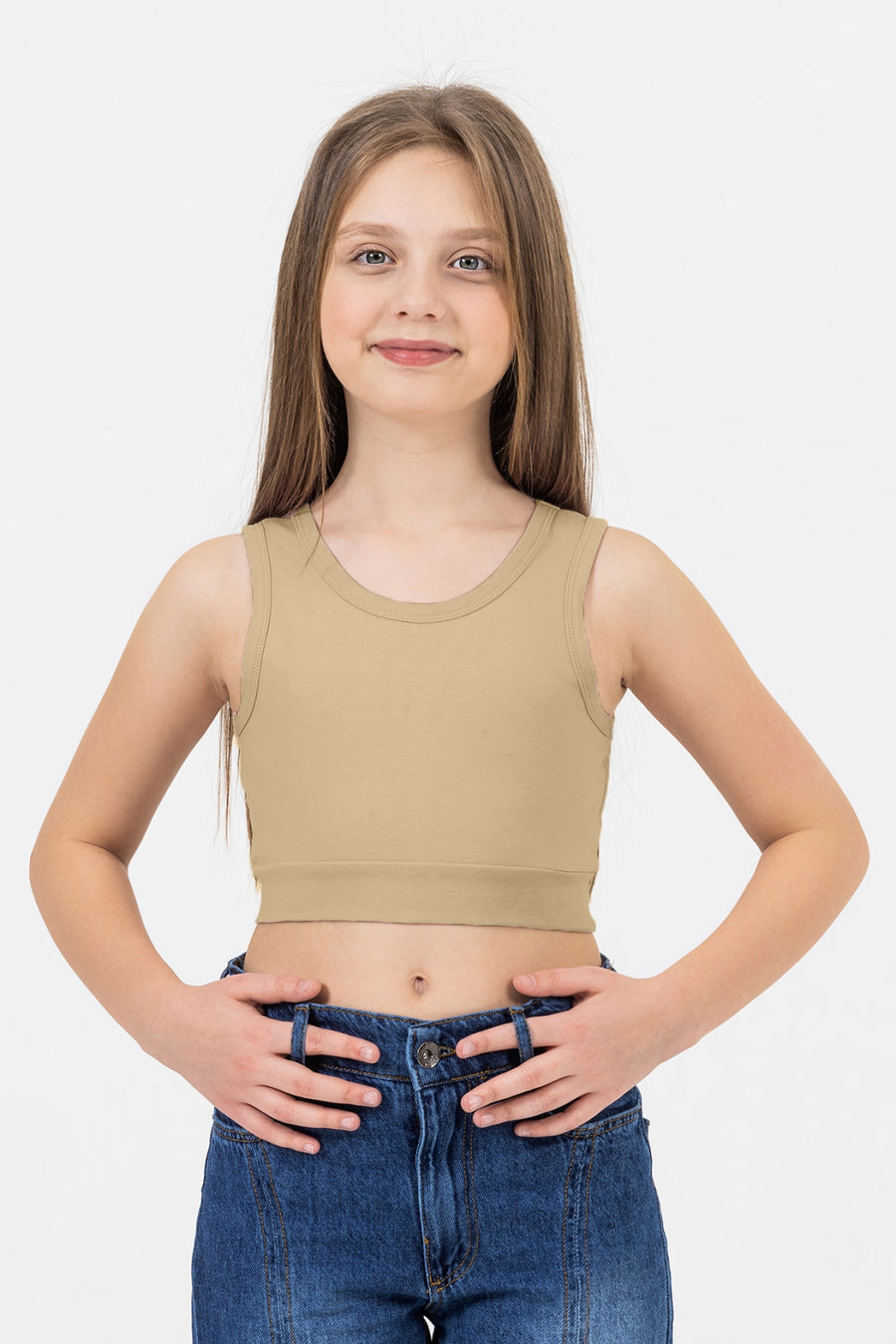Kalın Askılı Streç Pamuklu Günlük Kullanıma Uygun Rahat Sporcu Crop Atlet Kız Çocuk Body