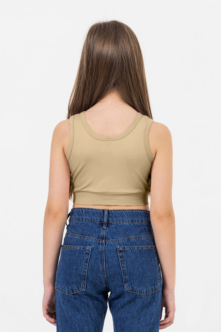 Kalın Askılı Streç Pamuklu Günlük Kullanıma Uygun Rahat Sporcu Crop Atlet Kız Çocuk Body