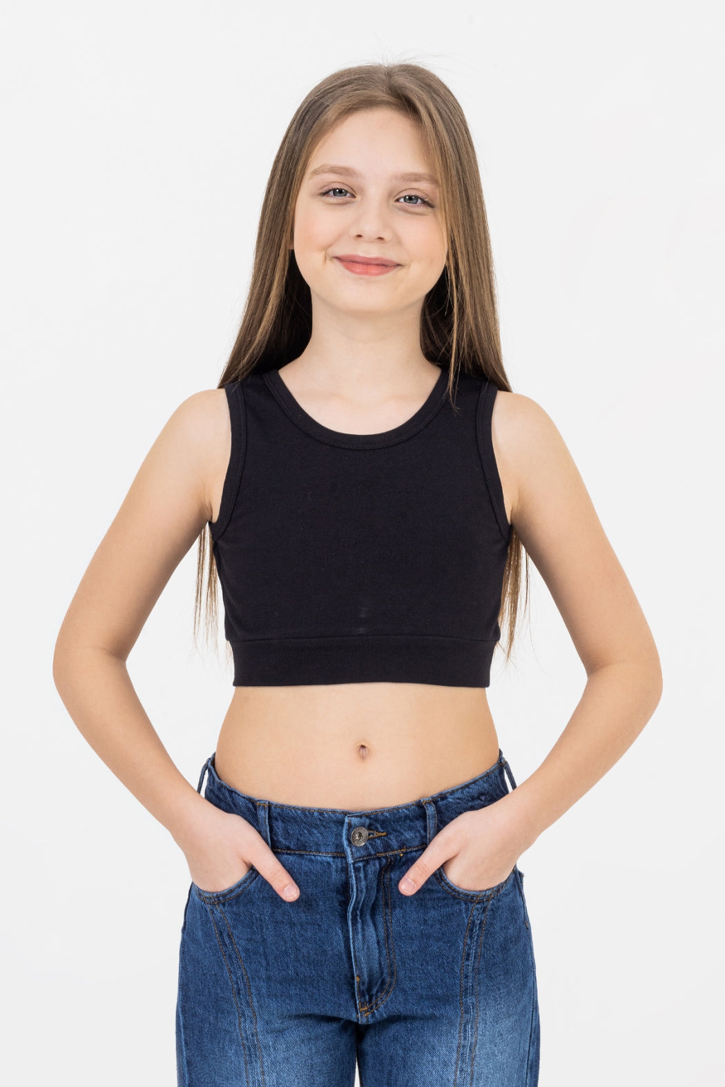 Kalın Askılı Streç Pamuklu Günlük Kullanıma Uygun Rahat Sporcu Crop Atlet Kız Çocuk Body