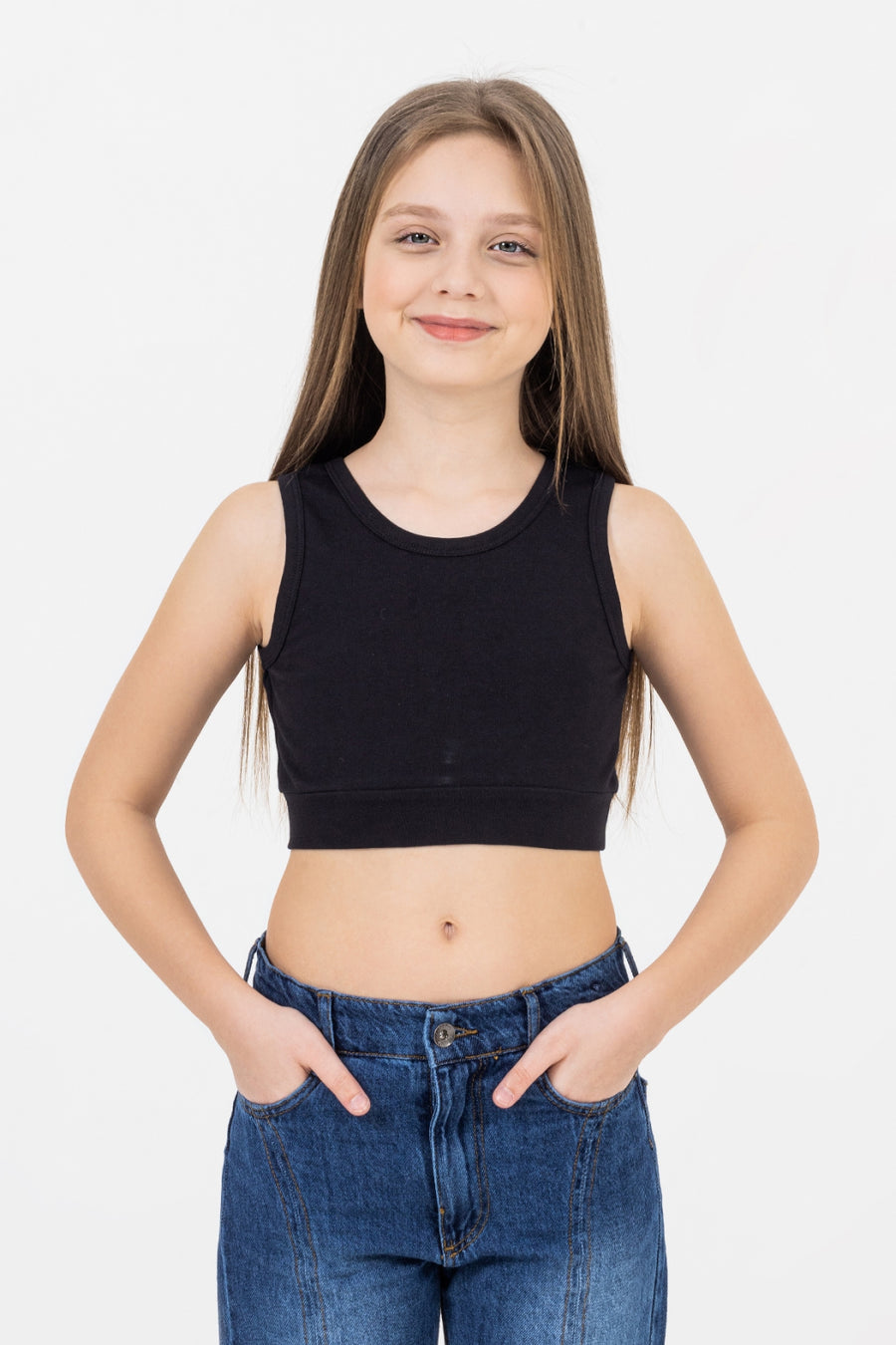 Kalın Askılı Streç Pamuklu Günlük Kullanıma Uygun Rahat Sporcu Crop Atlet Kız Çocuk Body