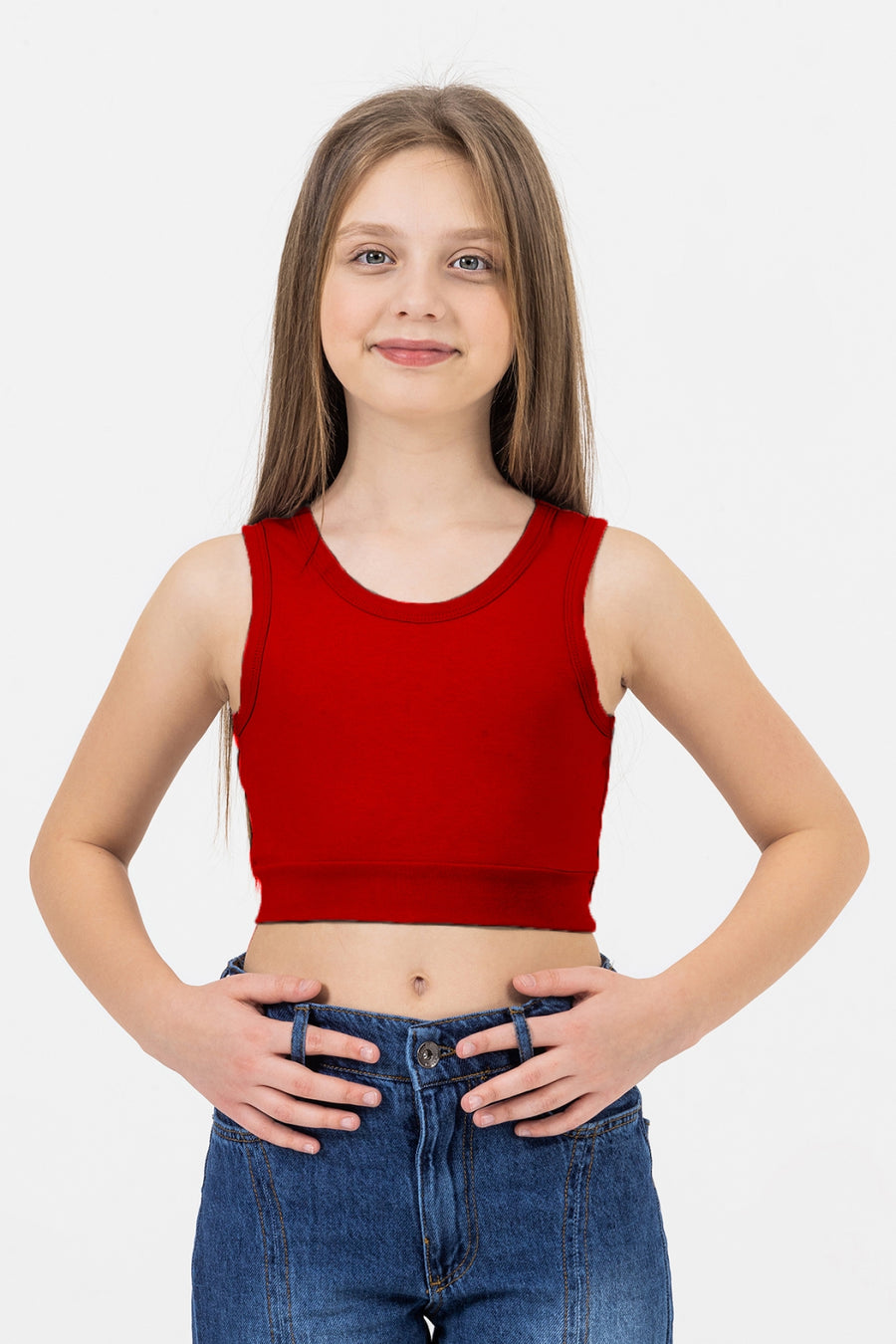 Kalın Askılı Streç Pamuklu Günlük Kullanıma Uygun Rahat Sporcu Crop Atlet Kız Çocuk Body