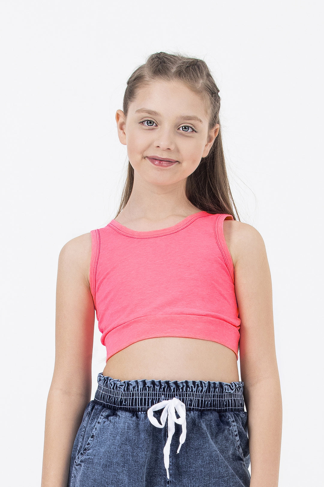 Kalın Askılı Streç Pamuklu Günlük Kullanıma Uygun Rahat Sporcu Crop Atlet Kız Çocuk Body