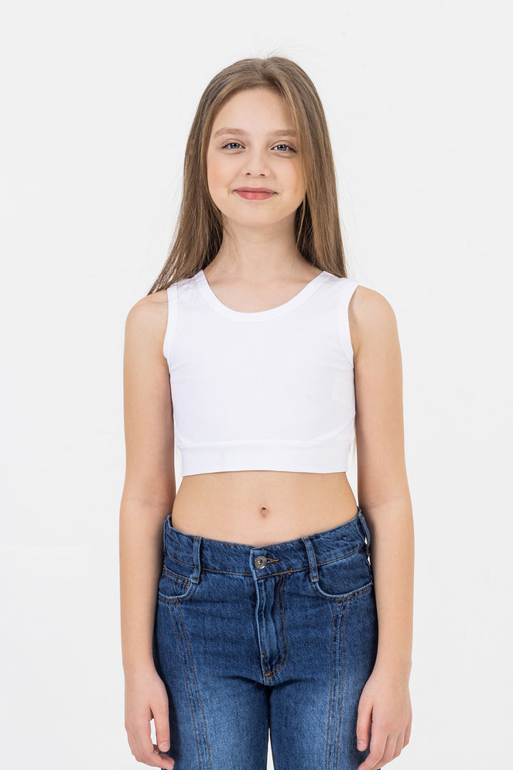 Kalın Askılı Streç Pamuklu Günlük Kullanıma Uygun Rahat Sporcu Crop Atlet Kız Çocuk Body