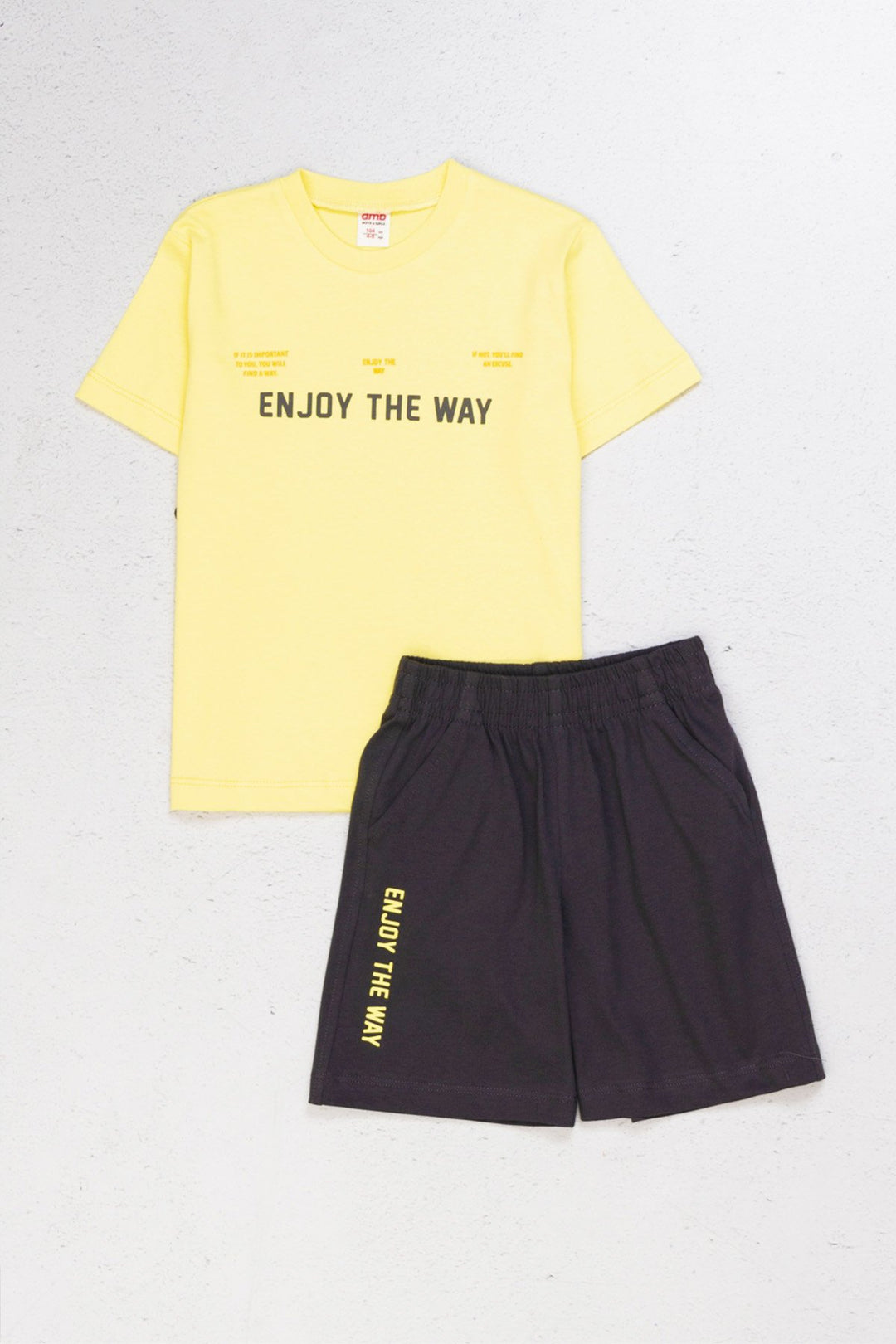 Kısa Kolu Pamuklu Spor “Enjoy The Way” Baskılı Tişört ve Şort 2li Erkek Çocuk Takım