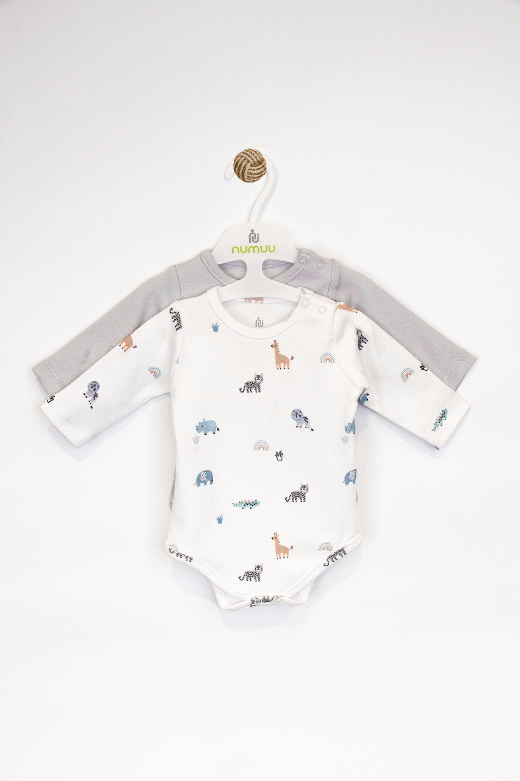 Sevimli Animal Desenli 2'li Uzun Kol Erkek Bebek Body Set