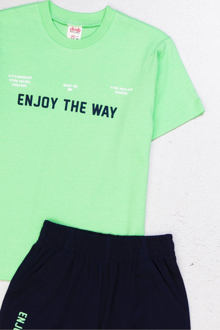 Kısa Kolu Pamuklu Spor “Enjoy The Way” Baskılı Tişört ve Şort 2li Erkek Çocuk Takım