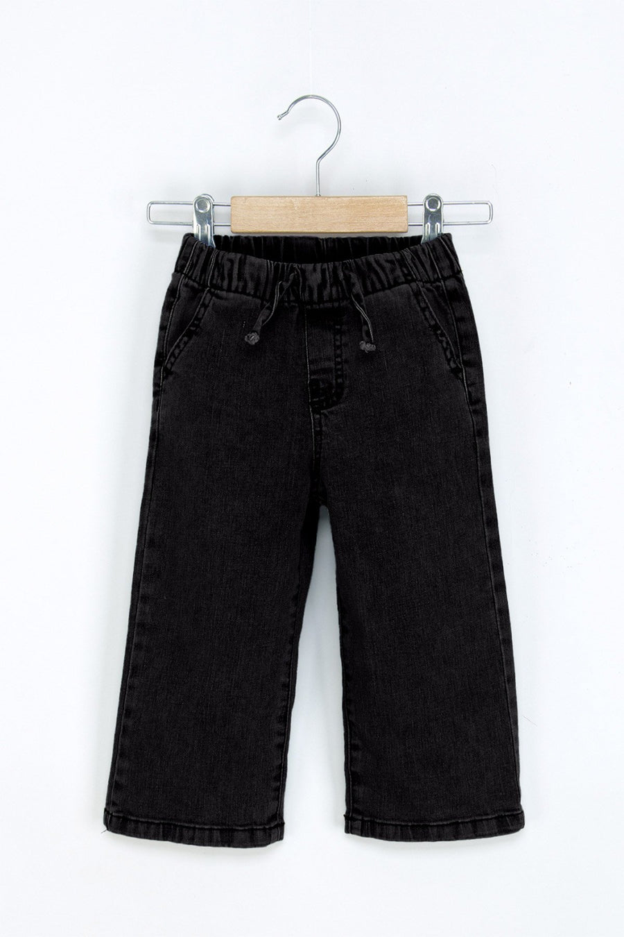Kız Çocuk Beli Lastikli Kot Pantolon Geniş Paça Rahat Kalıp Jean