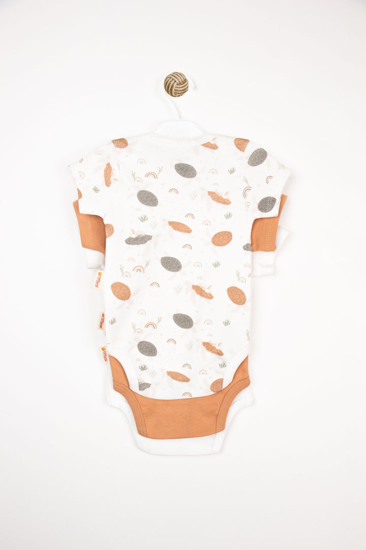 Unisex Bebek Yumuşak Doğal Baskılı 0-6 Ay 3’lü Kısa Kollu Pamuklu Kız Bebek Body