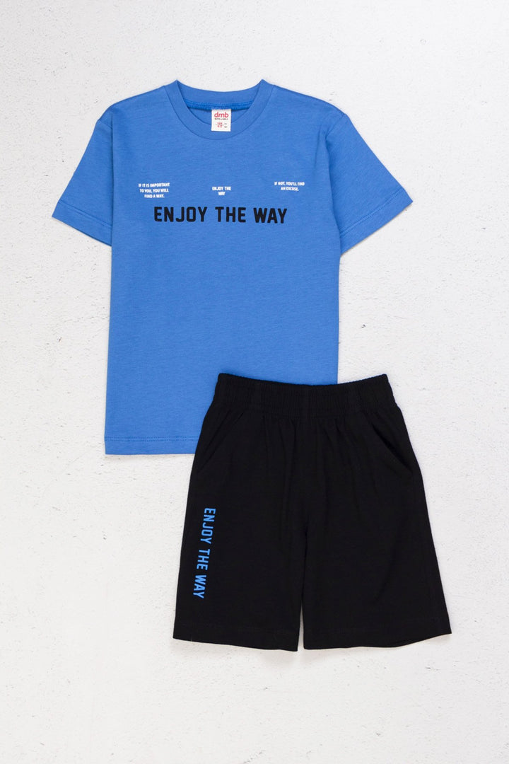 Kısa Kolu Pamuklu Spor “Enjoy The Way” Baskılı Tişört ve Şort 2li Erkek Çocuk Takım