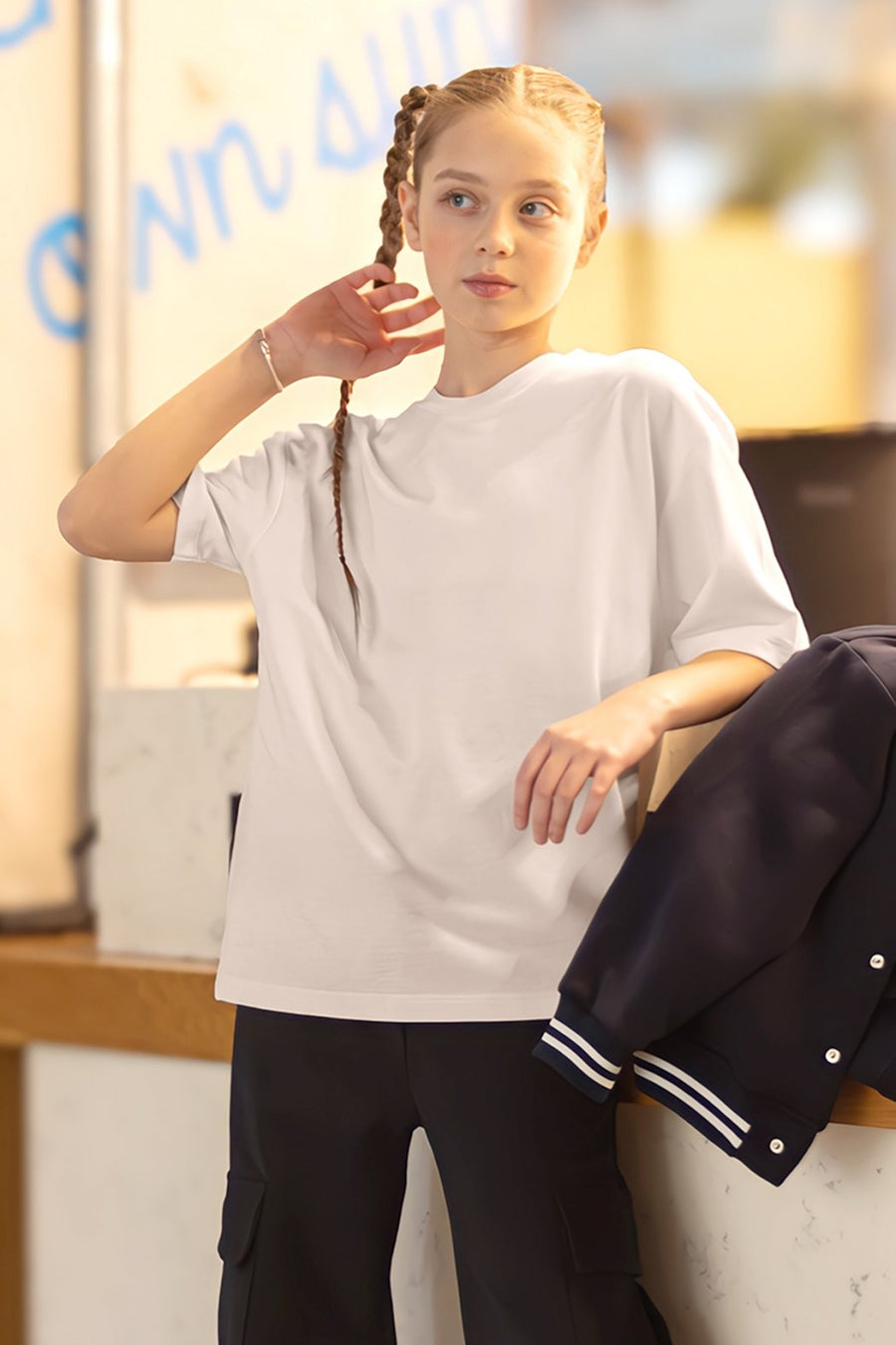 Kız Çocuk Oversize T-shirt Rahat Kalıp Okul ve Günlük Giyim