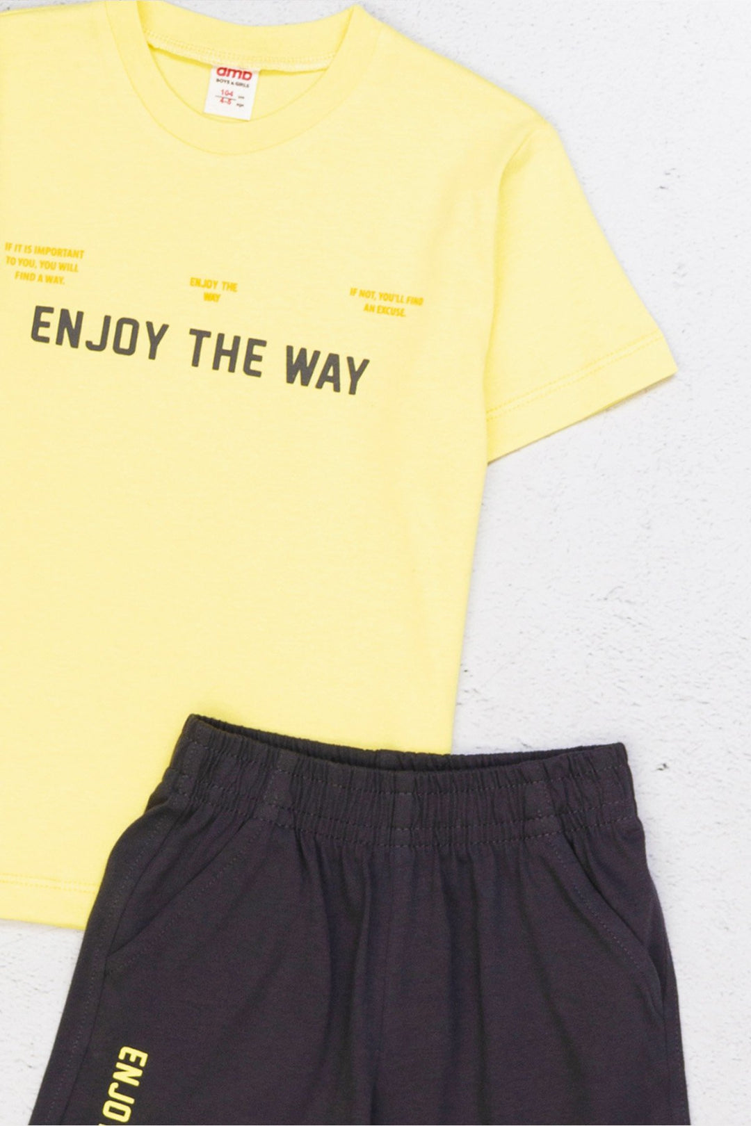 Kısa Kolu Pamuklu Spor “Enjoy The Way” Baskılı Tişört ve Şort 2li Erkek Çocuk Takım